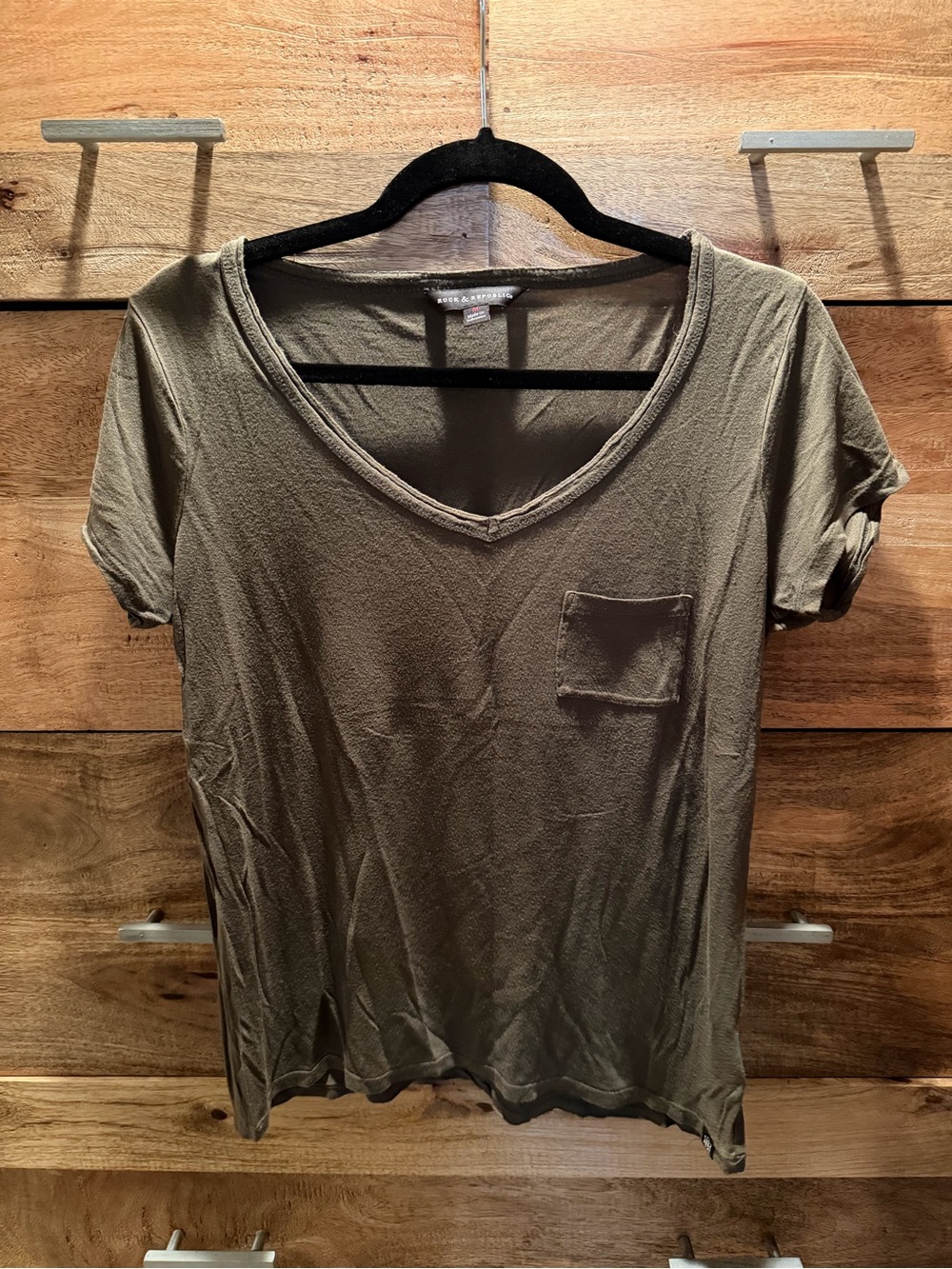 Rock & Republic Olive Green V-Neck Pocket Tee